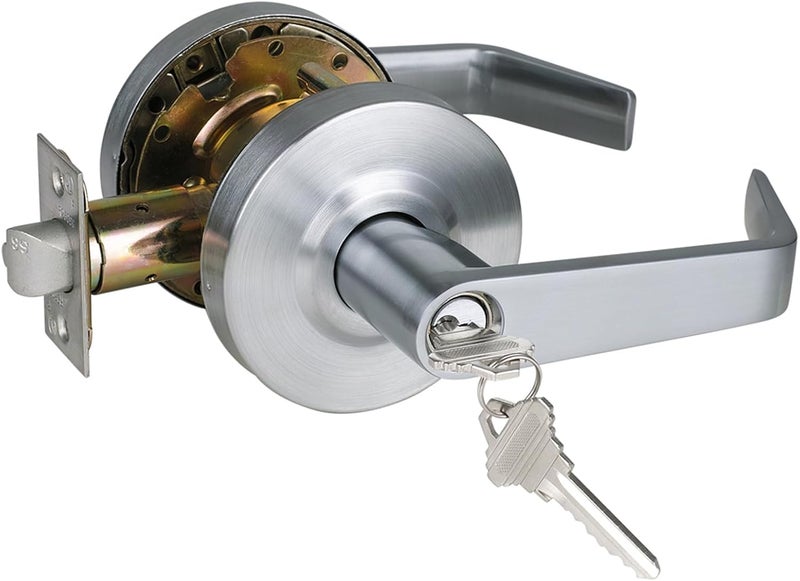 HISAFE Heavy Duty Commercial Storeroom Door Lever, Grade 2 ADA Door Handle, Satin Chrome Finished, UL 3 Hour Fire Rated Ergonomic Lever for Store Room Door, 70mm Latch - Image 1
